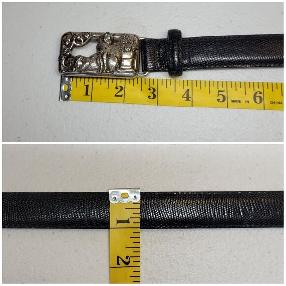 Brighton Vintage 90s Black Leather with Silver Toned Cat Filigree Buckle - Picture 14 of 14